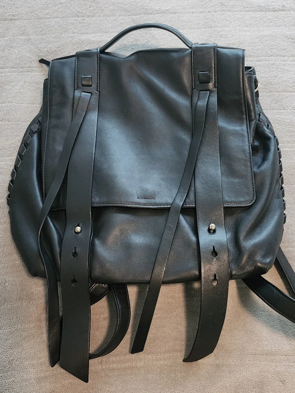 ALLSAINTS FIN BLACK LEATHER BACKPACK